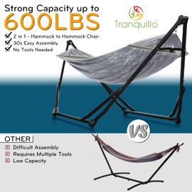 Tranquillo UniGen Heavy Duty Indoor/Outdoor Hammock with Signature Steel Stand, Premium Foldable Hammock, Durable 2-Layered Soft Polyester, Grey