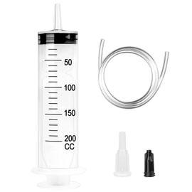 Large Syringe, 200ml Reusable Liquid Syringes with 1m Tube Large Capacity Plastic Syringe Individual Package for Laboratory Measuring, Garden, Industry, Oil or Glue Applicator, Pets Feeding