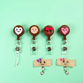 Calsgkspray 2 Pcs Brown Nurse Badge Holder Reel,Retractable Cute Bandaid Badge Clip,ID Badge Holder with Alligator Clip,26 inch Retractable Cord,Office School Supplies,Identification Badges