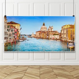 Bovlleetd Italy City Background 3 x 1.5 m Venice Water City European Historical Building Banner Italy River Blue Sky Culture Landscape Large Background