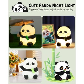 Emmanoth Cute Panda Night Light for Kids, LED Squishy Panda Lamp, Silicone Dimmable Nightlight for Baby Nursery with 30 Minutes Timer, Rechargeable Bedside Touch Lamp for Girls Boys Bedroom