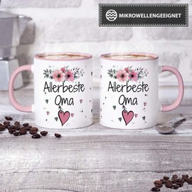 Tasse mit Spruch - Allerbeste Oma - Schöne Geschenkidee/zum Geburtstag für beste Freunde und Familie/Danke Tasse - Innen & Henkel Rosa