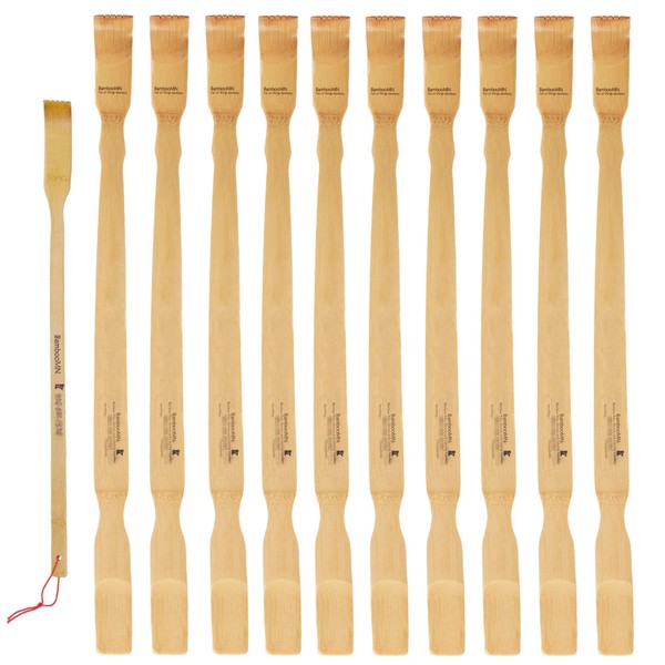 BambooMN 10 Piece 25 Inch Bamboo Backscratcher Shoehorn with a Free Travel Size Back Scratcher