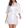 Vlazom Women's Kimono Robes Satin Short Style with Oblique V-Neck