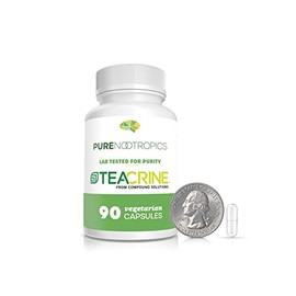 Pure Nootropics Theacrine (TeaCrine) 100 mg Veg Capsules | 90 Count | Non Habit Forming Energy Supplement | Caffeine Alternative | Mental, Physical, Motivation, and Focus Enhancer Pills