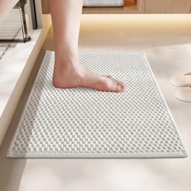 BULULOM Bathroom Rug - Soft and Absorbent Chenille with Rubber Backing, Quick-Dry Mat Washable Runner Rug for Shower Floor, Bathmat Accessories and Decor Beige 16"*24"