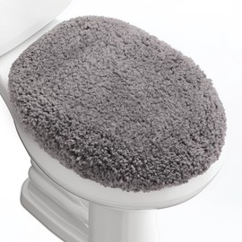 Baahrnom Luxury Soft Microfiber Toilet Lid Cover Machine Washable Solid Toilet Seat Cover 17.5" x 15" Adjustable Rubber Backing Fits Most 16-17.5" L x 14-16" W Round Oblong and Elongated Toilet Seat