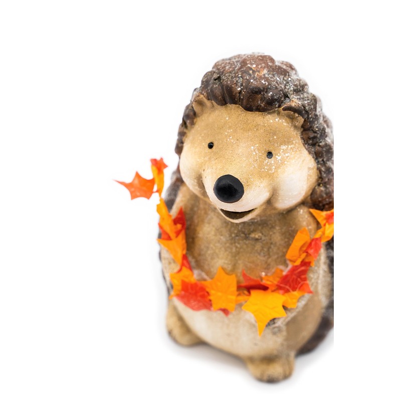 HEITMANN DECO - Ceramic Hedgehog Figurine with Maple Leaf Garland,