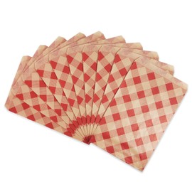 CuteBox 100pcs Red Buffalo Patterned Flat Paper Gift Bags (6” x 9”) for Retail, Merchandise, Parties, Party Favors, Weddings, Holidays, Birthdays, Bake Sales