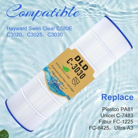 DLD C3030 Pool Filter Cartridge Replacement Hayward SwimClear C3030, C3020, C3025, Replace Pleatco PA81, Hayward CX580XRE, Unicel C-7483,L x OD: 19 3/4” x 7”,325 sq.ft，4-Pack