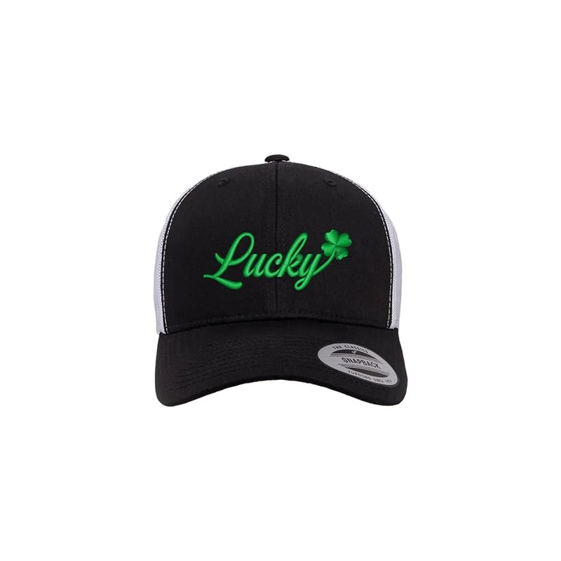 Adjustable Black/White Structured Trucker Lucky with Shamrock St. Patricks Day