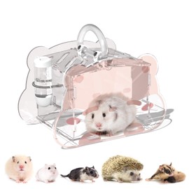 Hamster Travel Cage, Portable Temporary Hamster Cage, Acrylic Lightweight Hamster Carrier Box for Hamsters, Gerbils, Fancy Rats, Hedgehogs, Small Animals on The Go - Pink