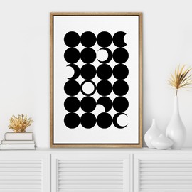 SIGNWIN Framed Canvas Print Wall Art Geometric Mid-Century Crescent Moon Ring Collage Abstract Shapes Digital Art Modern Art Minimal Black and White for Living Room, Bedroom, Office - 24"x36" Natural