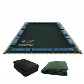 Buffalo Blizzard Supreme Winter Cover Bundle for 16 ft x 36 ft Rectangle Inground or Above Ground Swimming Pools | Green/Black with 5 ft Overlap | Includes Leaf Net Cover