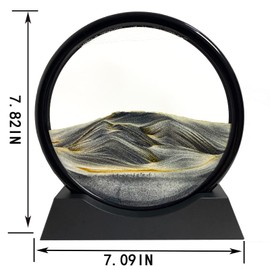 SANDCLE Moving Sand Art Picture - Sand Painting Liquid Motion Decor, 3D Deep Sea Sandscape, Round Glass Frame Display Flowing Sand Relaxing Decoration for Desktop Home Office Work (Black, 7")