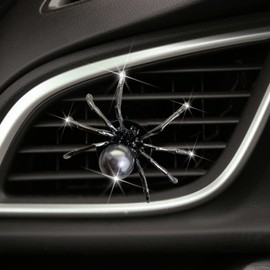 Bling Spider Car Air Fresheners Vent Clips, Cute Lovely Spider Car Air Vent Clips Funny Diamond Car Diffuser Vent Clip Car Decoration Car Interior Decor Bling Car Accessories for Women Men（Black）