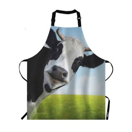 Moslion Funny Cow Apron,Milk Cow on Grass Dairy Cattle Farm Apron,Adjustable Neck Bib Apron for Men Women,Suitable for Kitchen Cooking Waitress Chef Apron