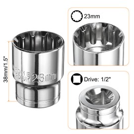 HARFINGTON 12 Point Socket 1/2" Drive by 23mm Metric Shallow Socket Chrome Vanadium Steel 12-Point Standard Sockets Mechanic Hand Tool for Car Repair Mechanical Maintenance Home Use