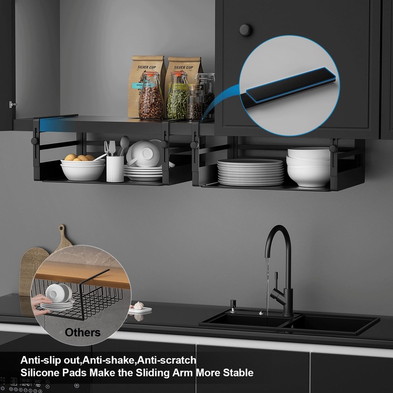 AmonHouseware 2 Pack Under Shelf Basket Organizers,Adjustable Hanging Under Cabinet