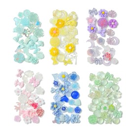 Airssory 126 pcs 6 Colors Luminous Flower Resin Cabochons Glow in The Dark Floral Bowknot Flatback Charms for DIY Jewellery Scrapbooking Embellishments Craft Art Nails