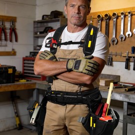 KUNN Tool Belt with Suspenders Professional Framer's Construction Rig with Suspenders and 22 Pockets for Carpenter, Electrician, Roofing,Black