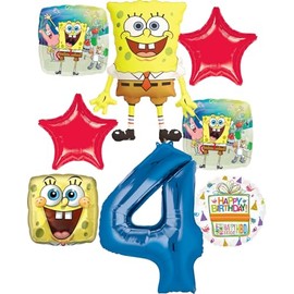 Spongebobs 4th Birthday Party Supplies 8pc Foil Balloons Bouquet Decorations