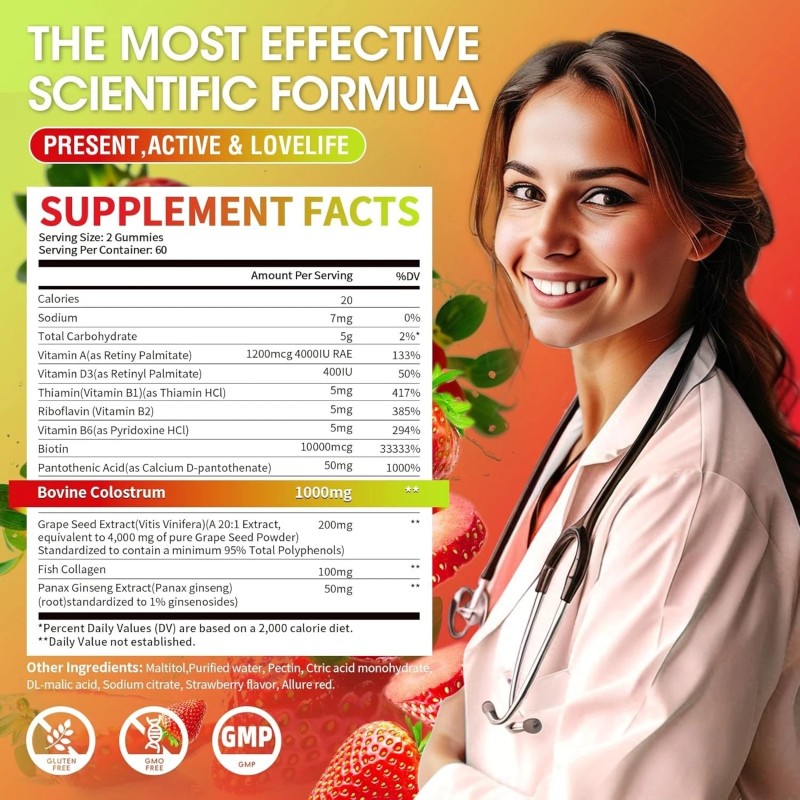 2 Pack Colostrum Supplement Gummies for Women & Men, with