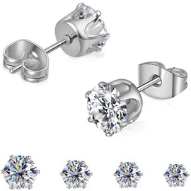WOZNU Stud Earrings 925 Silver Earrings Set for Women Men Hypoallergenic Sleeper Stud Set Cubic Zirconia Stud Earrings Set Earrings Silver 925 Stud for Multiple Piercings