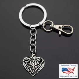 Unbranded Butterfly in the Heart Vintage Wrought Style Design Charm Pendant Keychain Clip