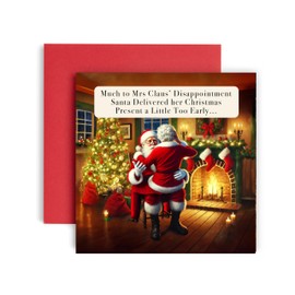 Huxters Funny Christmas Card – Santa Early Delivery Christmas card for Men and Women Husband Wife Boyfriend Girlfriend Christmas card - 14.8cm