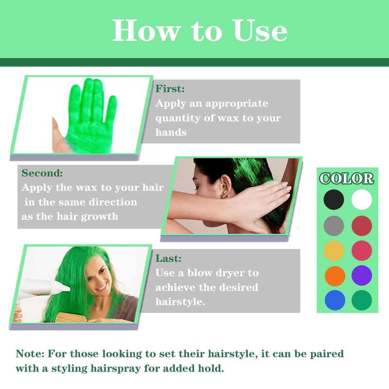 Green-29 Hair Color Wax Washable Temporary Hair Dye for Cosplay