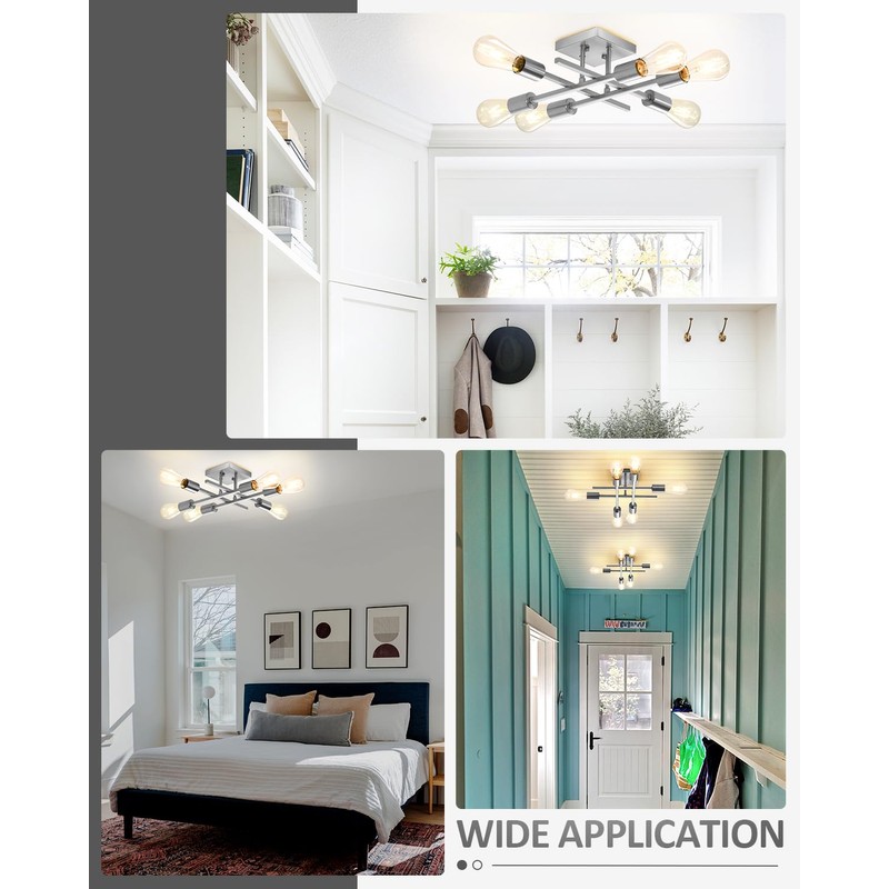 Eidonta 6-Light Semi Flush Mount Ceiling Light Fixture, Modern Brushed