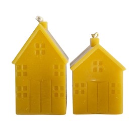 Badan Body 100% Pure Beeswax Pillar Candles - Mini Cottage House Shaped Deluxe - Unscented Long-Lasting Burn – Farmhouse Holiday Decor or Gift (Natural Yellow, Set of 2)