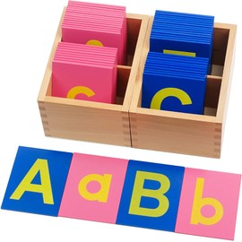 Hidoggy Montessori Lower and Capital Case Sandpaper Letters with Boxes 26 Lowercase and Uppercase Letters for Toddlers Kids