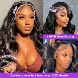 13x6 Body Wave Lace Front Wigs Human Hair 180 Density Hd Lace Frontal Wigs Human Hair Pre Plucked For Women Natural Black Wig Glueless Body Wave Wig 24inch