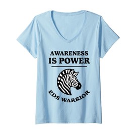 Womens Awareness Is Power EDS Warrior Zebra Design Ehlers-Danlos V-Neck T-Shirt