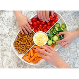 Upgraded White-Color Chilled Veggie Tray, 15-inch Party Platter with 4 Compartments, Ice Serving Bowl with Lid, Cold Food Buffet Server for Fruit, Vegetable, Appetizer, Shrimp