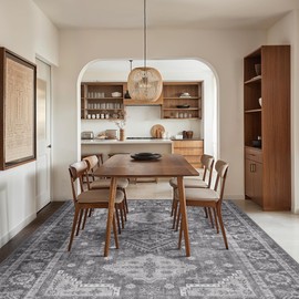 GENIMO 5x7 Area Rugs for Living Room, Machine Washable Low Pile Rugs, Non Slip Vintage Rug for Bedroom, Dining Room, Home Office, Kitchen, Light Gray