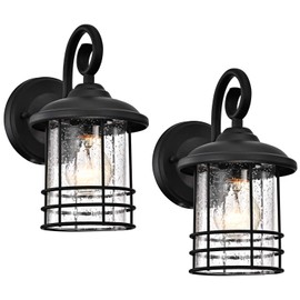 MICSIU Textured Black Outdoor Wall Light 2 Pack, 10 Inch Exterior Wall Lantern Lights with E26 Based Socket， Clear Seedy Glass Exterior Wall Lights for House, Entryway, Home, Patio, Garage, Doorway
