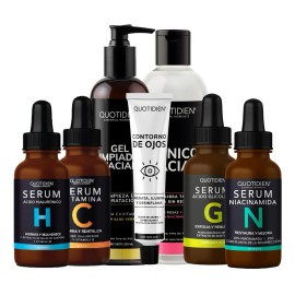 Kit Limpiador Facial + Tonico Facial + Serum Vitamina C + Suero Acido Hialuronico + Serum Niacinamida + Suero Ácido Glicolico + Gel Contorno De Ojos Quotidien Kit Hidratacion Facial - Paquete