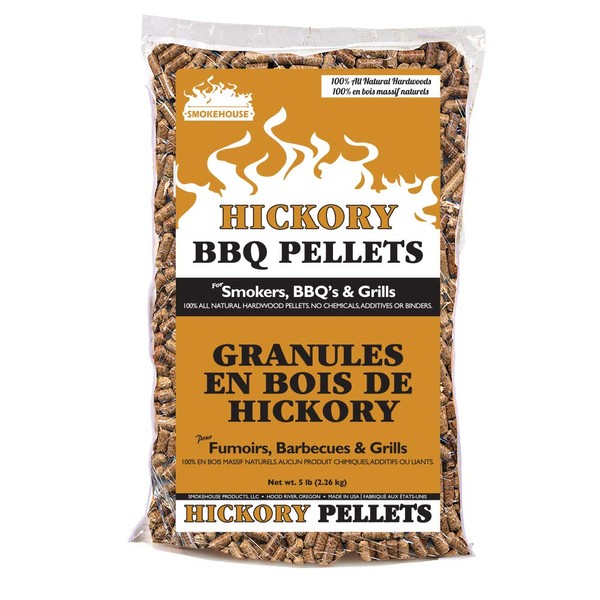 Smokehouse Products 9760-020-0000 5-Pound Bag All Natural Hickory Flavored Wood Pellets, Bulk