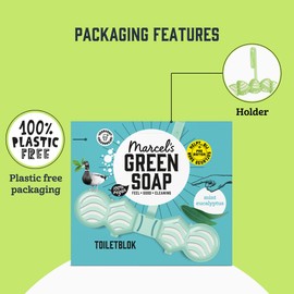 Marcel's Green Soap Toilet Block Mint & Eucalyptus - Fragrant Toilet Freshener - With probiotics against unpleasant odours - 95% biodegradable - Recycled plastic - Pack of 8