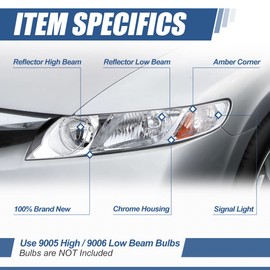 Auto Dynasty Headlights Assembly Compatible with 2006-2011 Honda Civic Sedan, Driver and Passenger Side Halogen Headlamps Replacement, HO2502127 HO2503127, Chrome Housing Amber Corner
