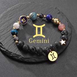 Bolinailo Gemini Bracelet, Gemini Gifts for Women Crystal Bracelet Healing Stone Bracelet for Women Gemini Birthday Constellation Gold Charm, Spiritual Jewellery for Women