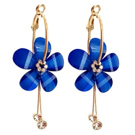 ANDPAI Elegantes pendientes de gota de acrílico de cristal bohemio con diseño de rosas de cinco hojas exageradas de aro redondo largo con borla para mujeres y niñas, regalos de joyería, Metal, N/P