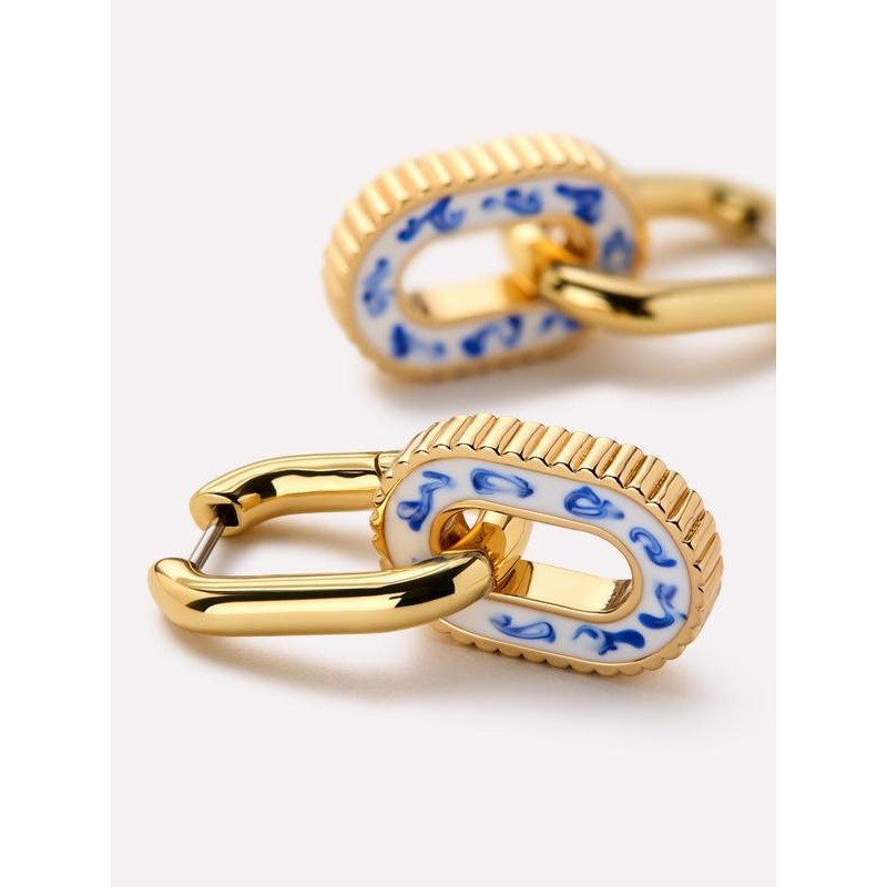 Double Hoop Earrings - Ash Double Marble Blue