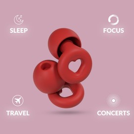 TRANQUILL Heart-Shaped Ear Plugs - Noise Cancelling for Sleep, Concerts, Travel - Comfortable Sleep Earplugs (Red)