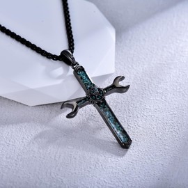 YYmqmq Black Cross Necklace for Men 925 Sterling Silver Turquoise Cross Pendant Crucifix Necklace Catholic Jewelry Mechanic Gifts for Men Women Dad Husband