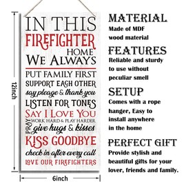 Firefighter Sign, Firefighter Office Decor, Firefighter Home Decor, Family Rules Sign, Decorative Wood Hanging Wood Plaque, Rustic Door Sign, Farmhouse Hanging Decor for Indoor Outdoor