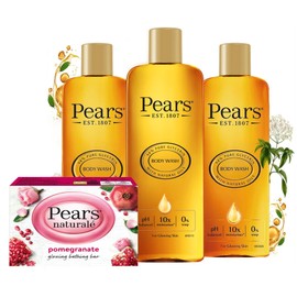 Pears Body Wash (3 x 250 ml) Pure and Gentle Original & Pears Naturalé Soap Pomegranate 100g